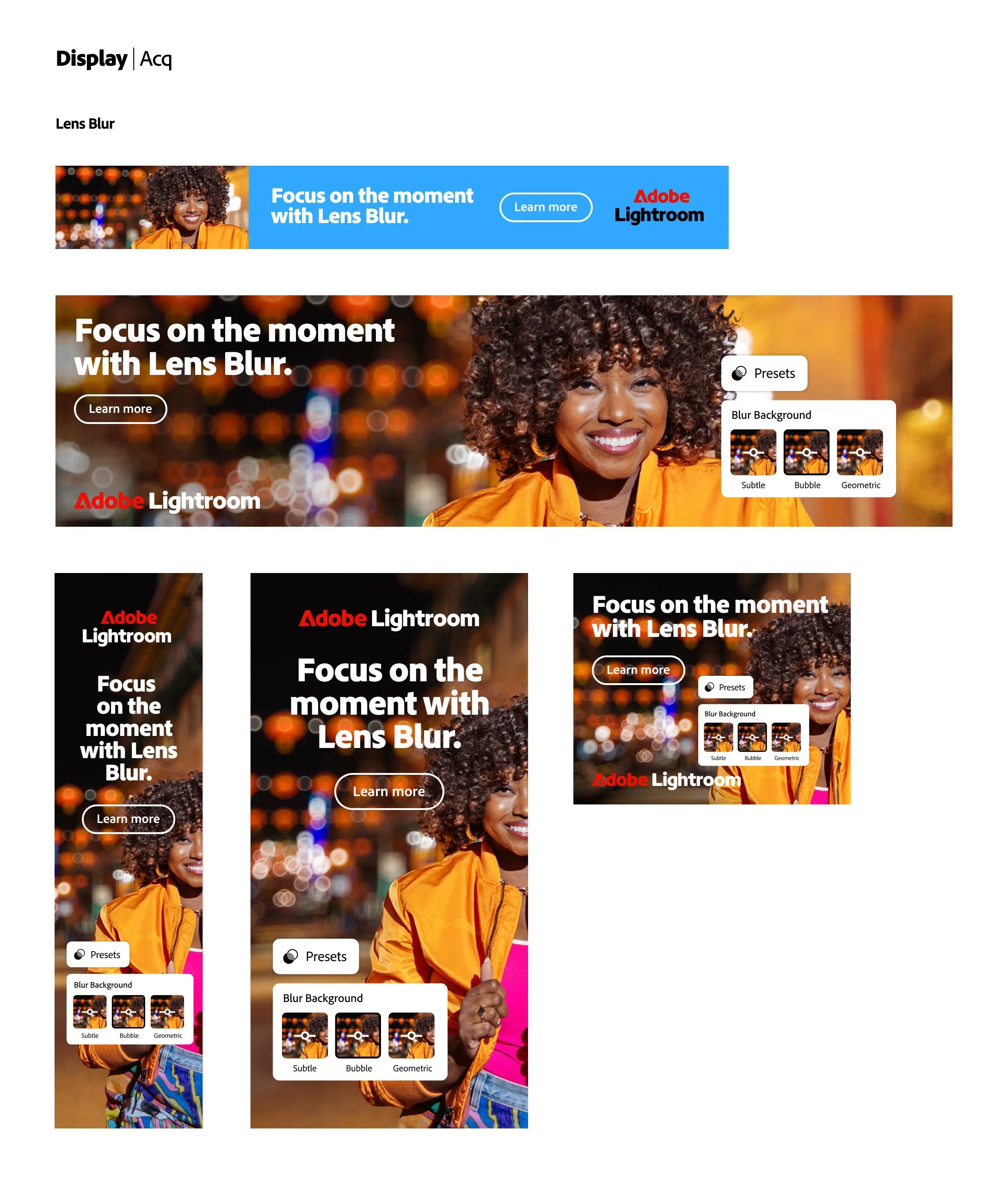 Display banners for acquisition audience promoting Blur feature.